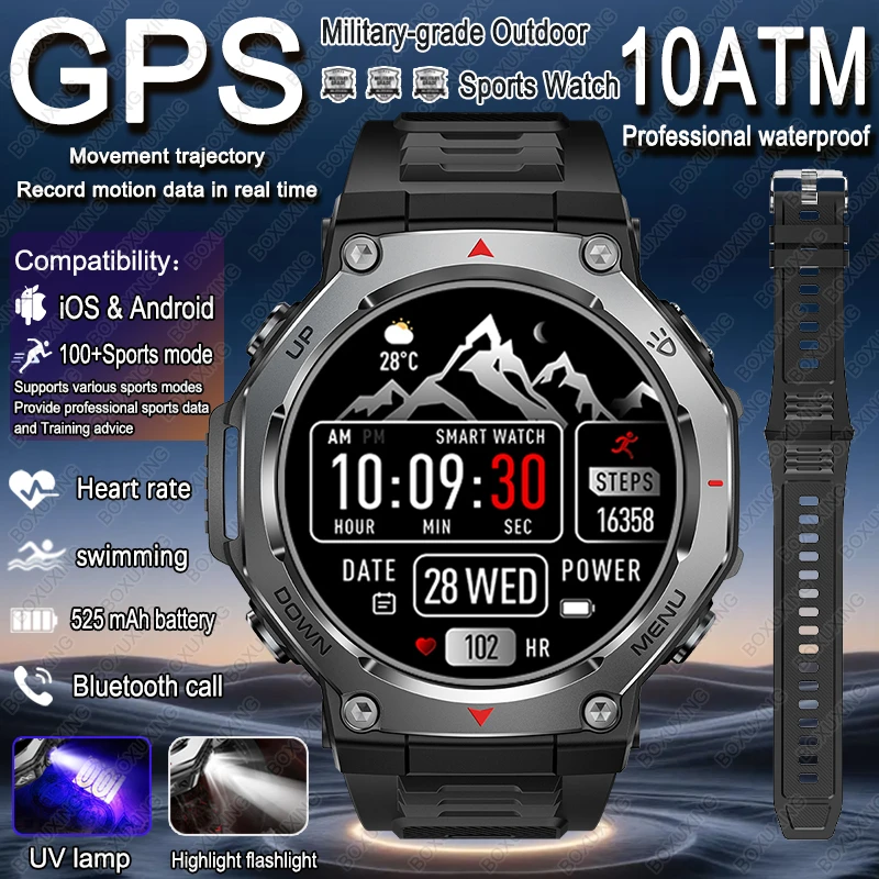 

Новые военные GPS-треки движения, умные часы 2025 для Xiaomi IOS, мужские умные часы, 10 АТМ, водонепроницаемые, 100 спортивных режимов, BT Call Smartwatch