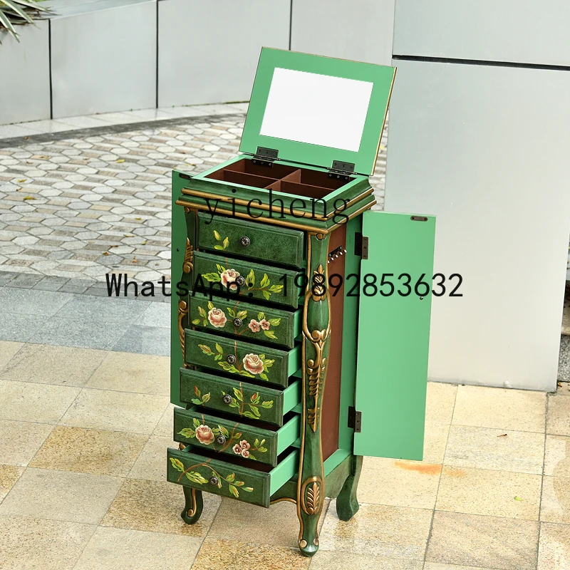 

retro jewelry cabinet solid wood hand-painted seven-chest cabinet European bedroom drawer decorative jewelry dressing