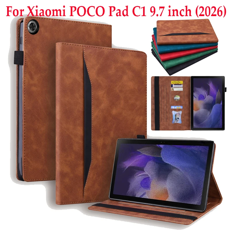 Shockproof PU Leather Book Case for Xiaomi Poco Pad C1 9.7 2026 9.7 inch with Card Pocket Protective Case Cover