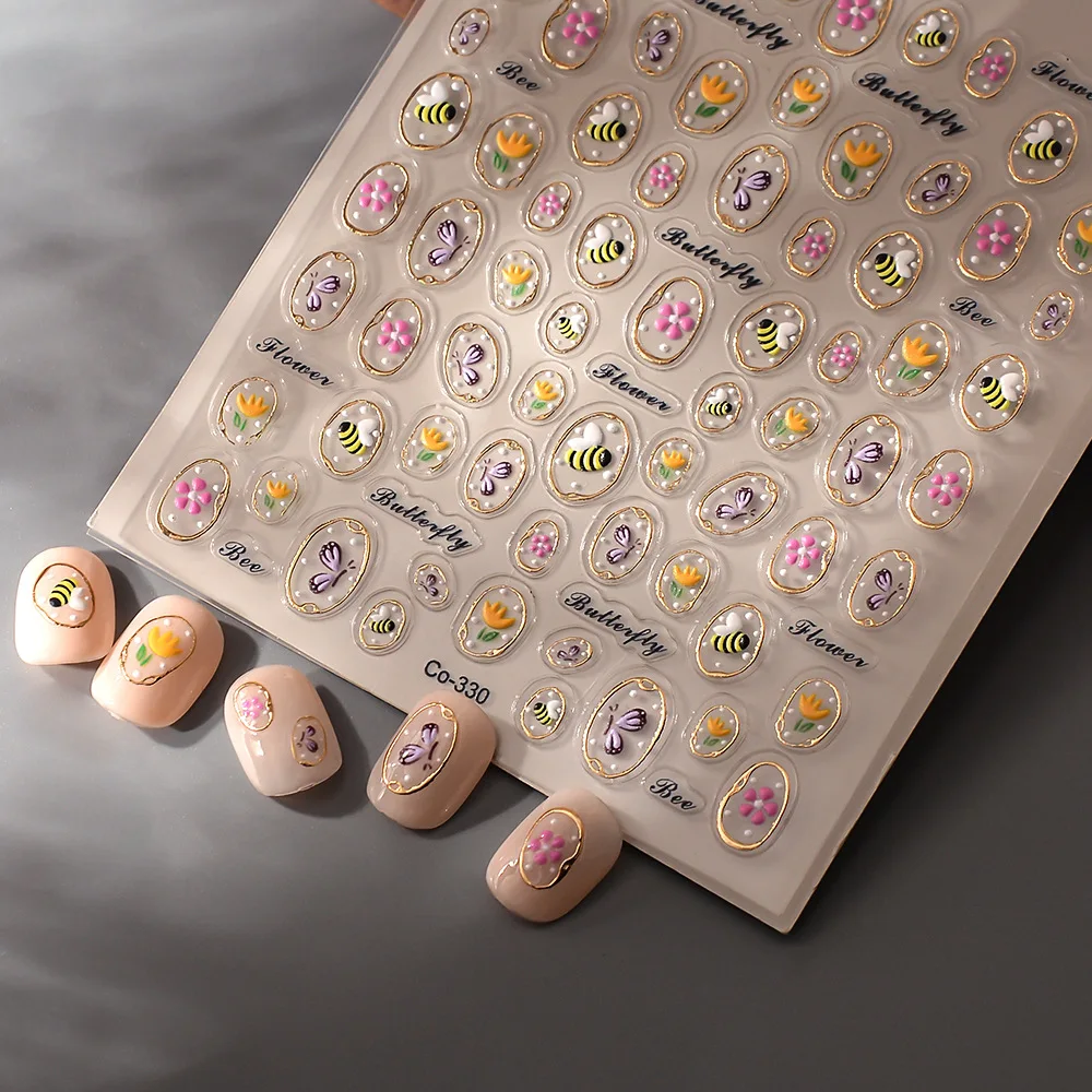 5d em relevo abelha e flor adesivos de unhas ins estilo pastoral adesivo de unhas decalque autoadesivo para acessórios de arte de unhas decoração