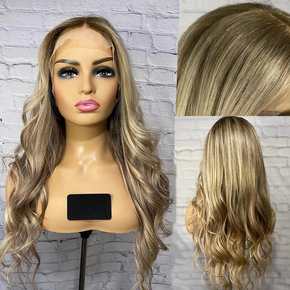 

READY TO SHIP 28” 180% Full Lace Wig Ash Blonde Brown Balayage Highlight Wig 100% Human Hair Swiss Glueless Sale Women Wigs