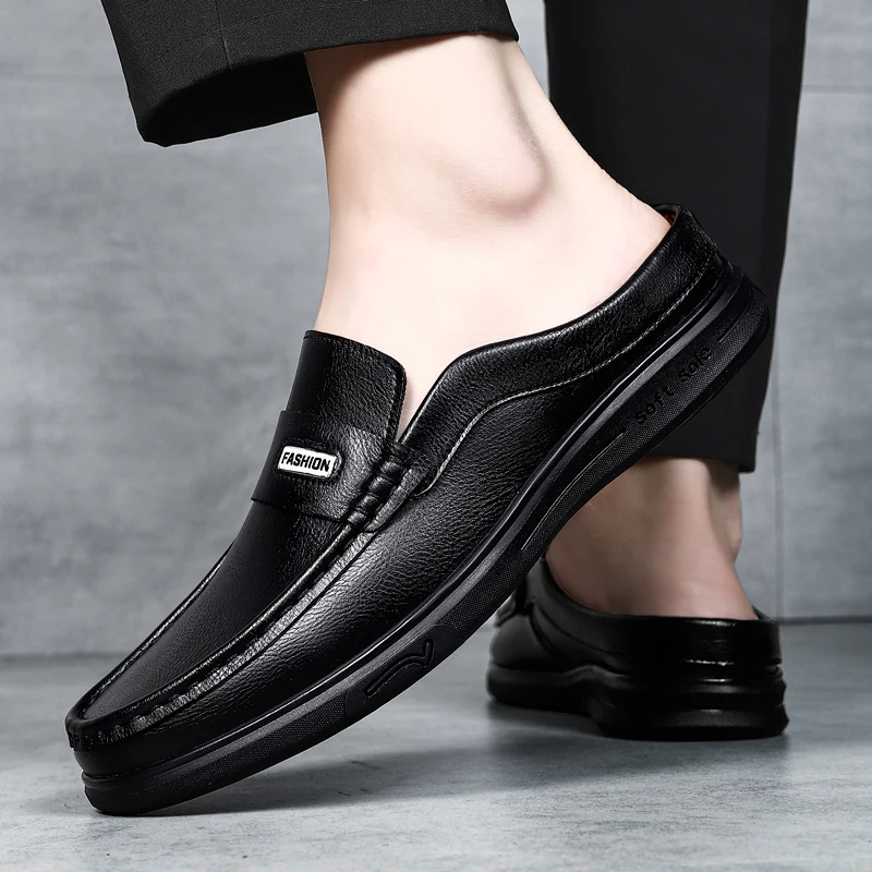 Men's Mules Slip-On Loafers Half Shoes for Men Leather Slippers Backless Flats Summer Casual Plus Big Size 48 49 50 51