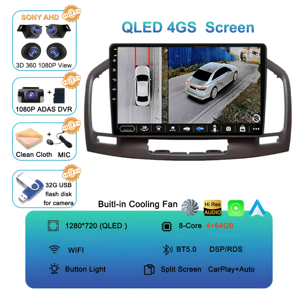 Android 16 Carplay Autoradio WIFI + 4G Voor Buick Regal Opel Insignia 2009 2010 2011 2012 2013 Multimidia Speler GPS Navi Stereo BT