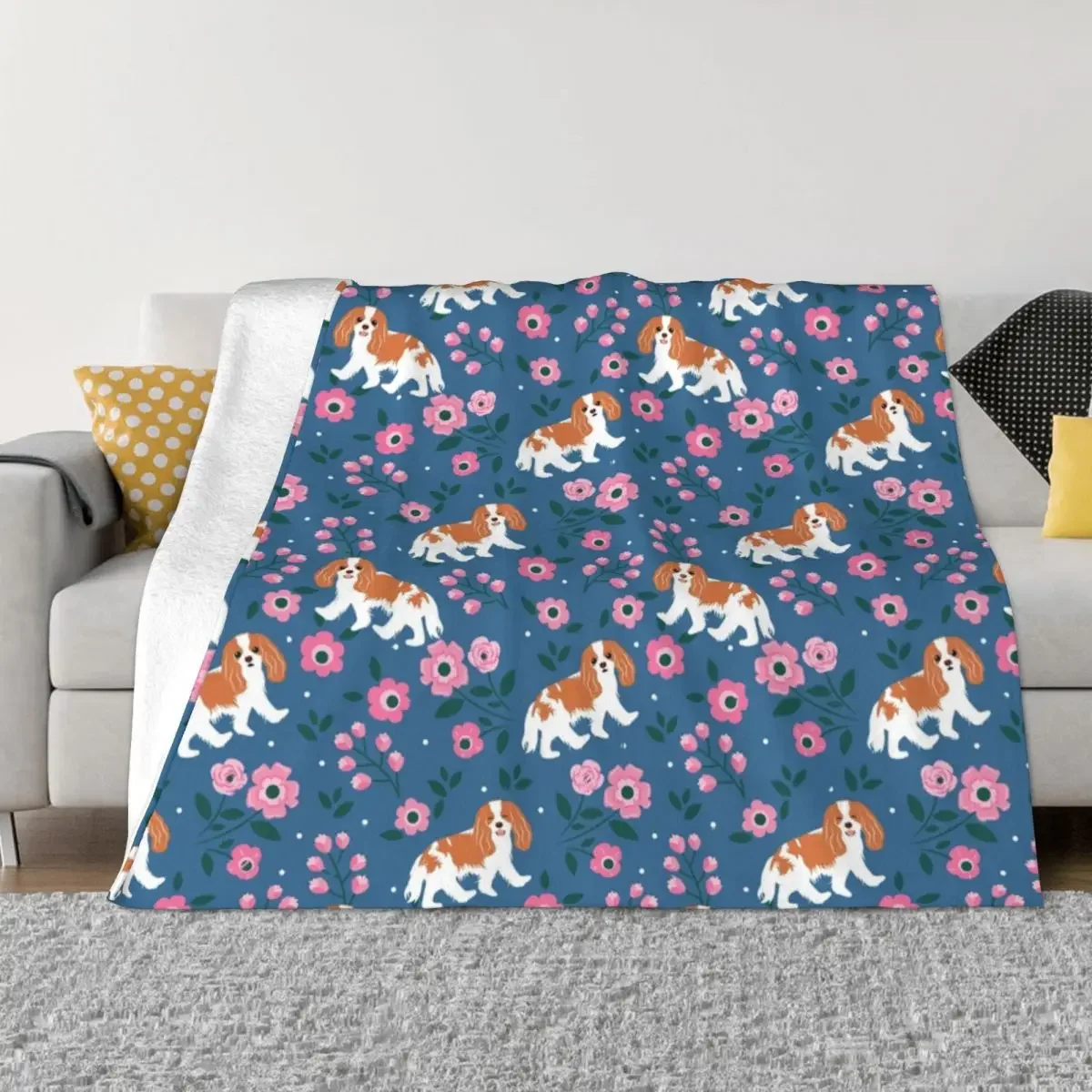 Blenheim Cavalier King Charles Spaniel Blankets Flannel Playing at Night in a Garden  Throw Blanket for Bed Office Rug Piece