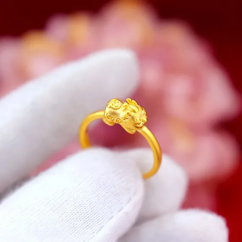 9999 Real Gold 24K Gold Edition Ancient Method Pixiu Opening Baby Ring Women's Money Pixiu Ring