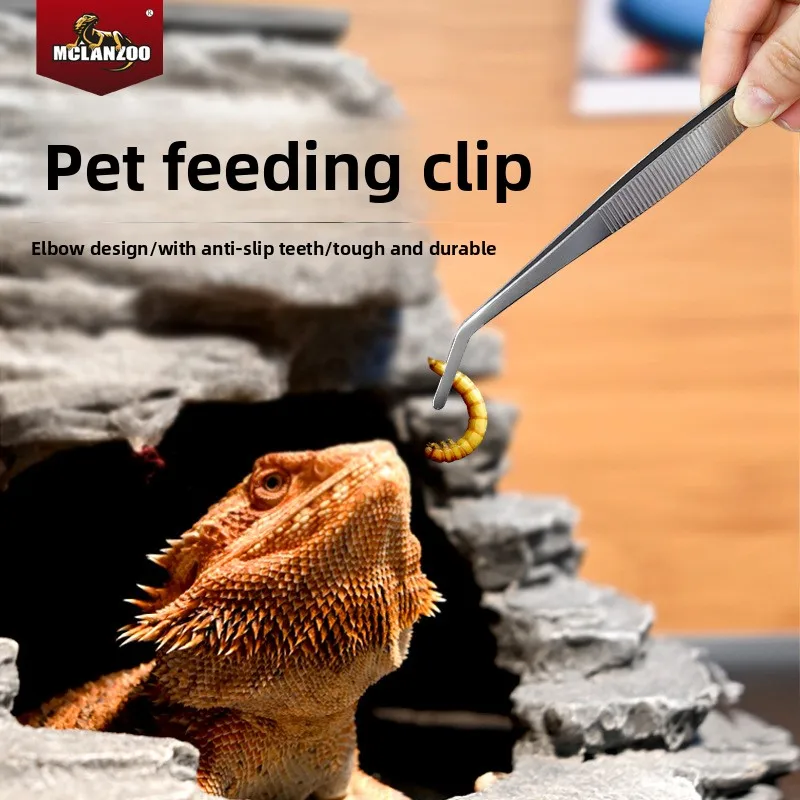 

MCLANZOO Stainless Steel Reptile Feeding Tongs - Precision Tweezers for Turtles, Geckos & Frogs - Curved Tip Pet Food Clamps