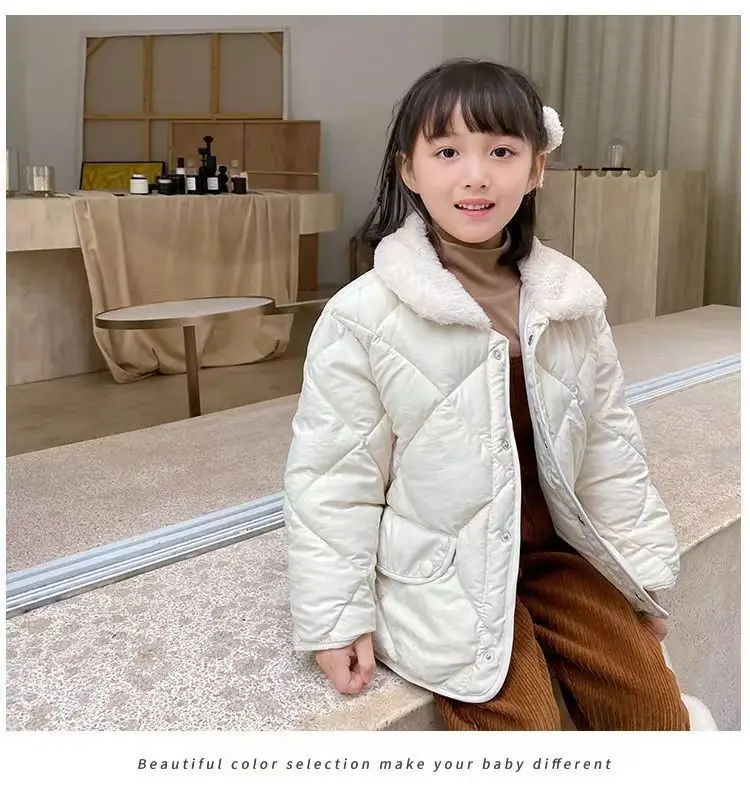 厚手の毛皮の襟が付いた子供用ダウンジャケット,韓国版,2〜7歳の男の子と女の子のためのコート,秋冬