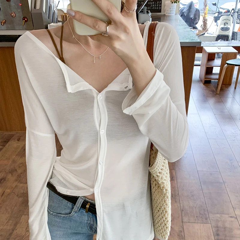 2024 New Sun Protection Cardigan T-shirt Women Casual Versatile Solid Color Tops Loose Lazy Style Long Sleeve Tops