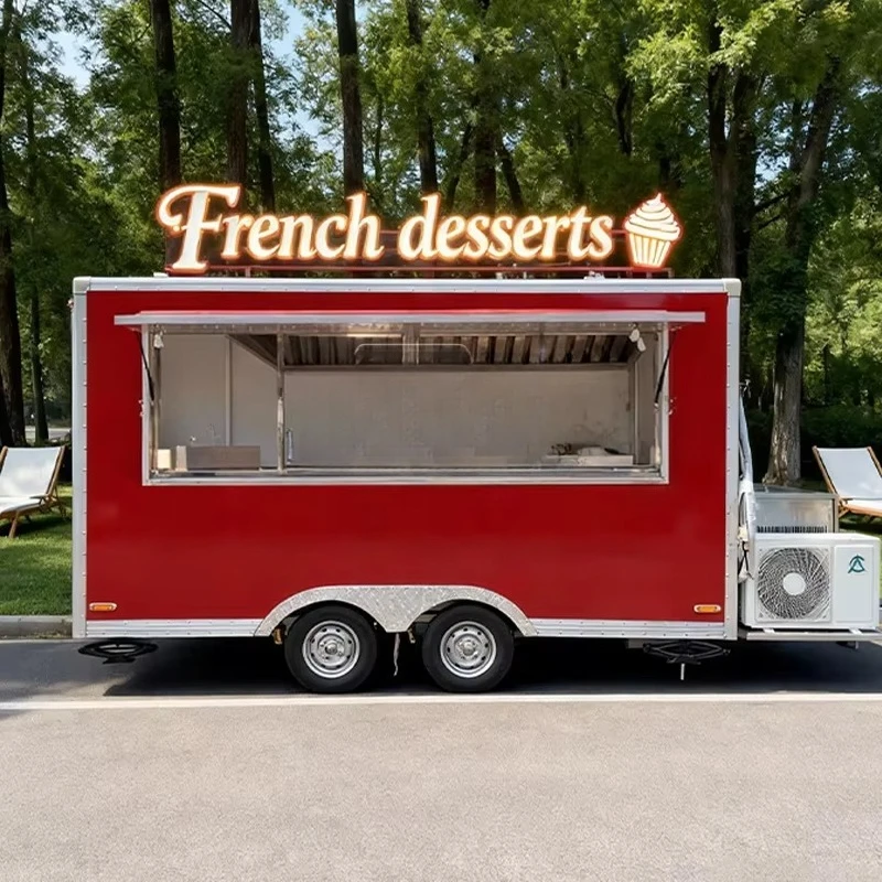 Custom Food Truck Trailer Crepe Waffle Food Truck Dessert Mobile Food Bar Trailer with Full Kitchen Equipment