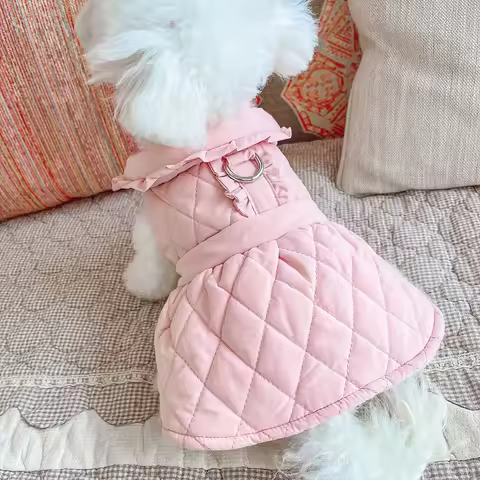 Dog Winter Clothes Comfortable Keep Warmth Ruffles Sweet Dress Princess Dog Dress For Bichon Poodle Schnauzer Maltese Outfit