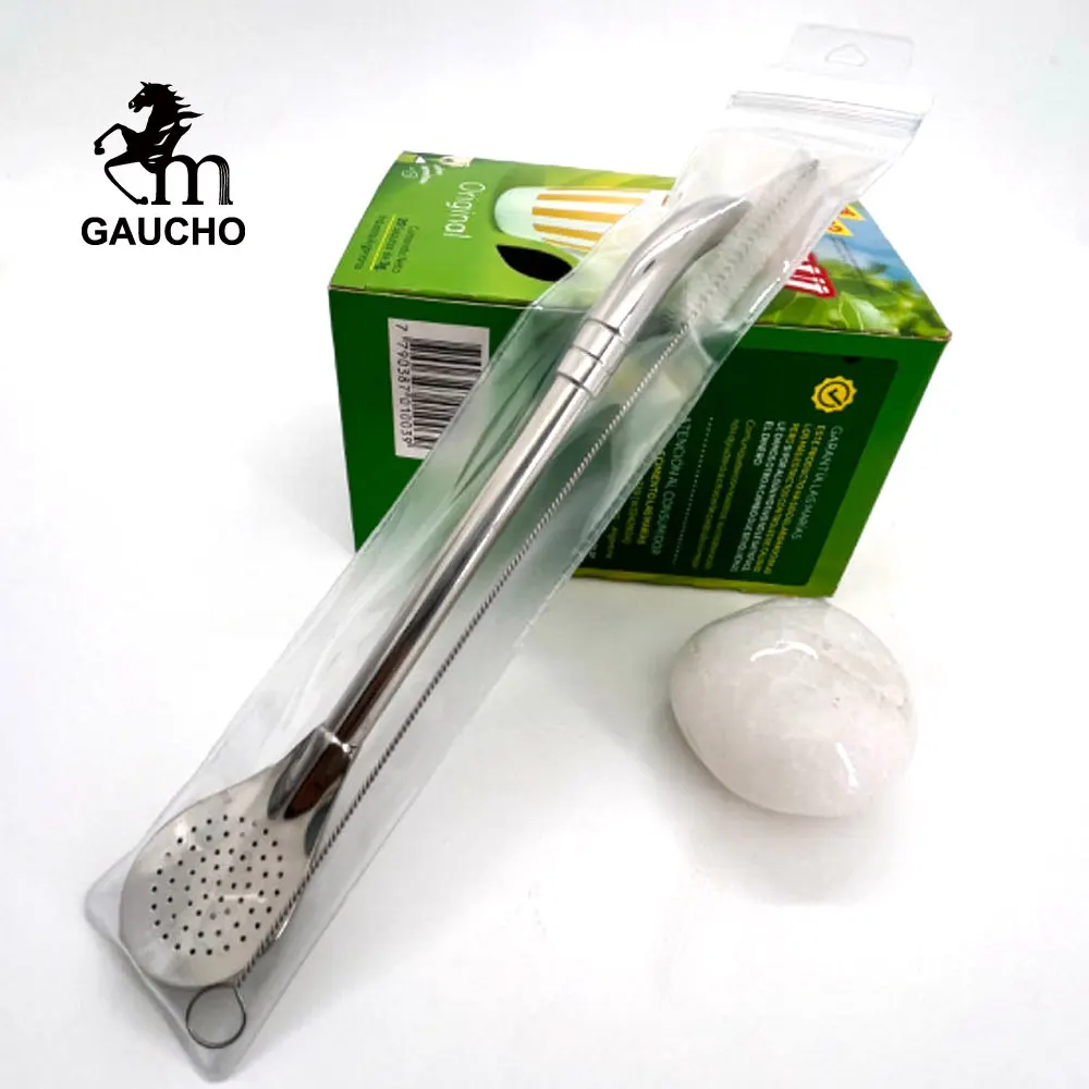 50 PCS/Lot Gaucho Yerba Mate Bombilla Glossy Stainless Non-removable Filter Straw Teaware Accessories With Clean Brush Wholesale