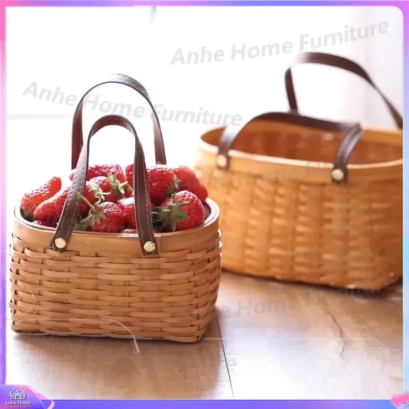 Natural Woven Wooden Pet Bed Round Cat Dog House Soft Warm Winter Kennel Hanging Fruit Vegetable Basket Home Decor Storage