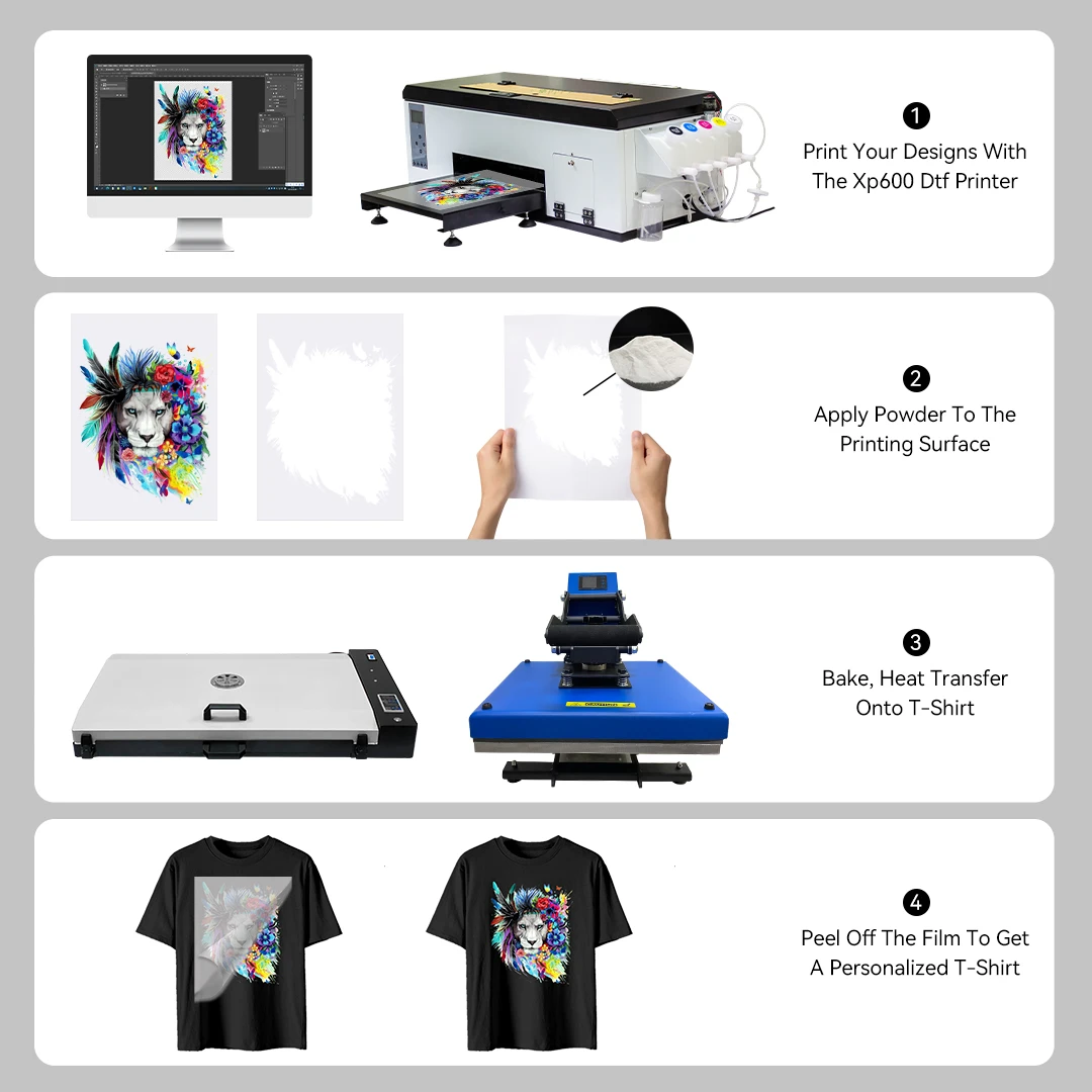 A3 DTF Printer XP600 DTF Transfer Printer with Roll Feeder Direct to Film Print-preheating for DIY Fabric Leather T-Shirt Hoodie