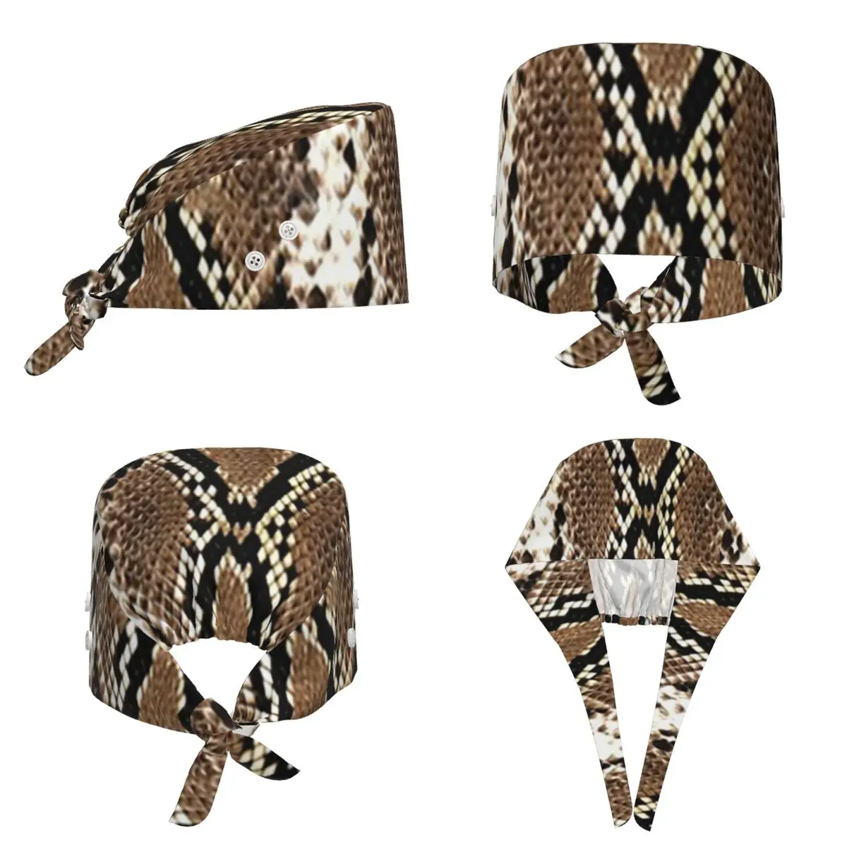 Python Skin, Snake Pattern Scrub Hat Doctor Working Surgical Cap Men Women Adjustable Nursing Caps for Dentist