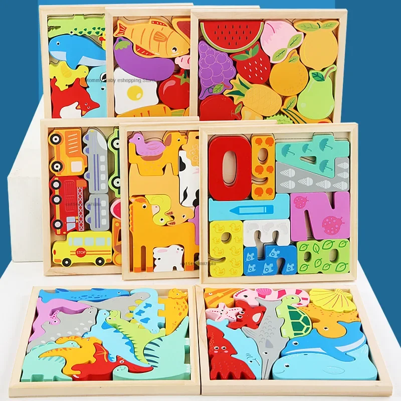 

Baby Montessori Toys Wooden Puzzle Tangram Jigsaw Game 3D Puzzle Preschool Early Learning Educational Toys for Children