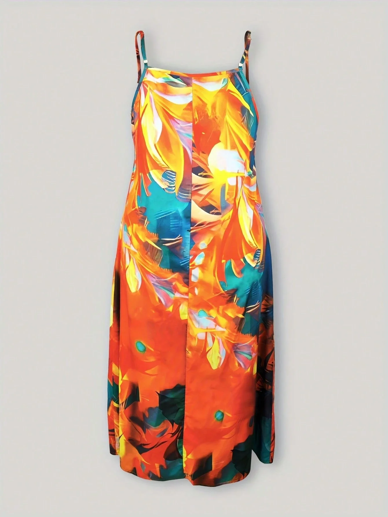 

Women's V-Neck Feather Print Sleeveless Dress With Chiffon Cardigan Two Piece Set Summer Vacation Outfit