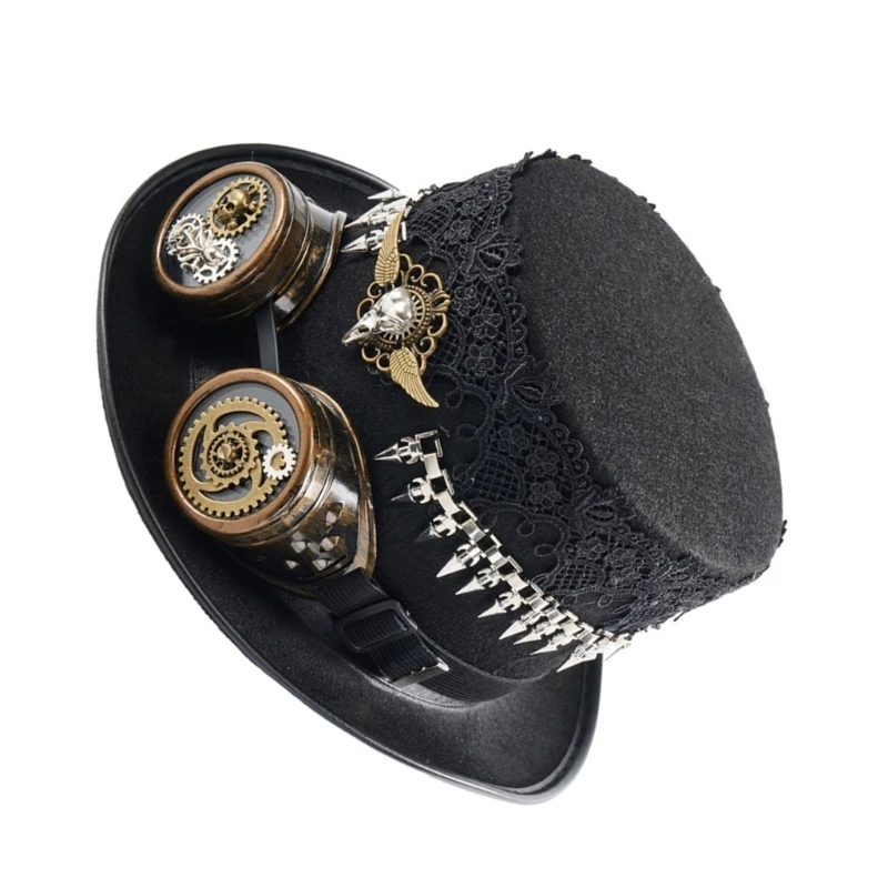 Top Hat with Gear Goggles Rivets Dress Up for Cosers Industrial Age Drop shipping