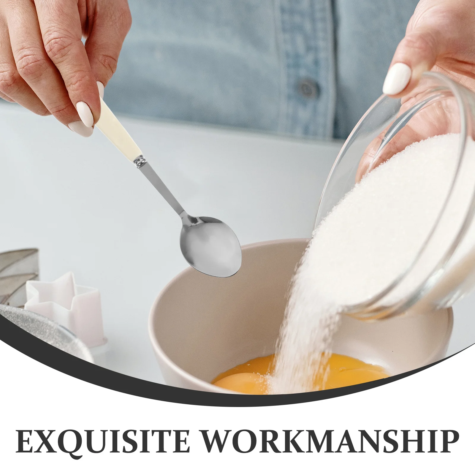 

6Pcs Cheese Handle Dessert Spoons Stainless Steel Small Teaspoons for Ice Cream Coffee Espresso Stirring Tableware