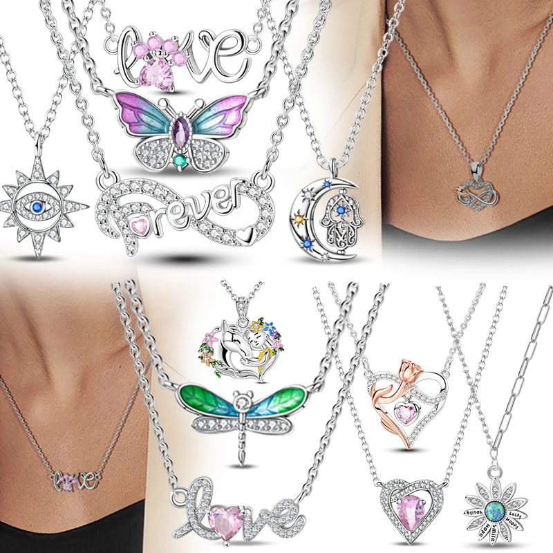 

Necklace 925 Sterling Silver Butterfly Love Heart Bear Classic Simple Adjustable Necklace For Women Girl Fashion Jewelry Gift