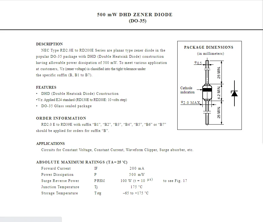 50PCS In-line Zener Diode RD2.2E RD2.4E RD8.2E RD7.5E RD9.1E RD62E RD30E RD68E RD75E RD82E New genuine package DO35