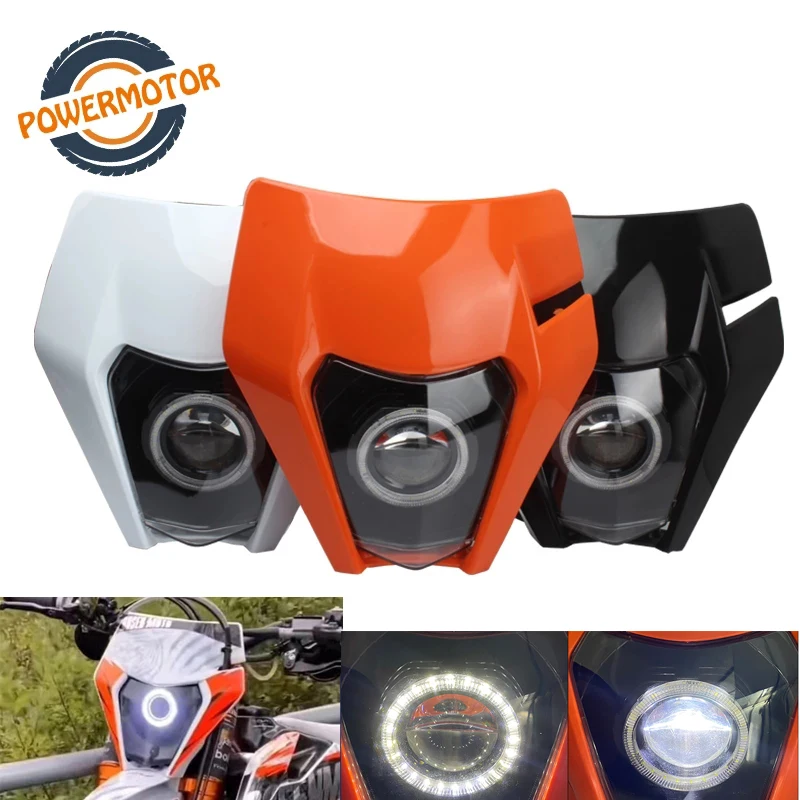 New Motorcycle LED Headlight High/Low Beam With Angel Eyes DRL Headlamp Supermoto For EXC SXF Daylight Running Light MX Enduro