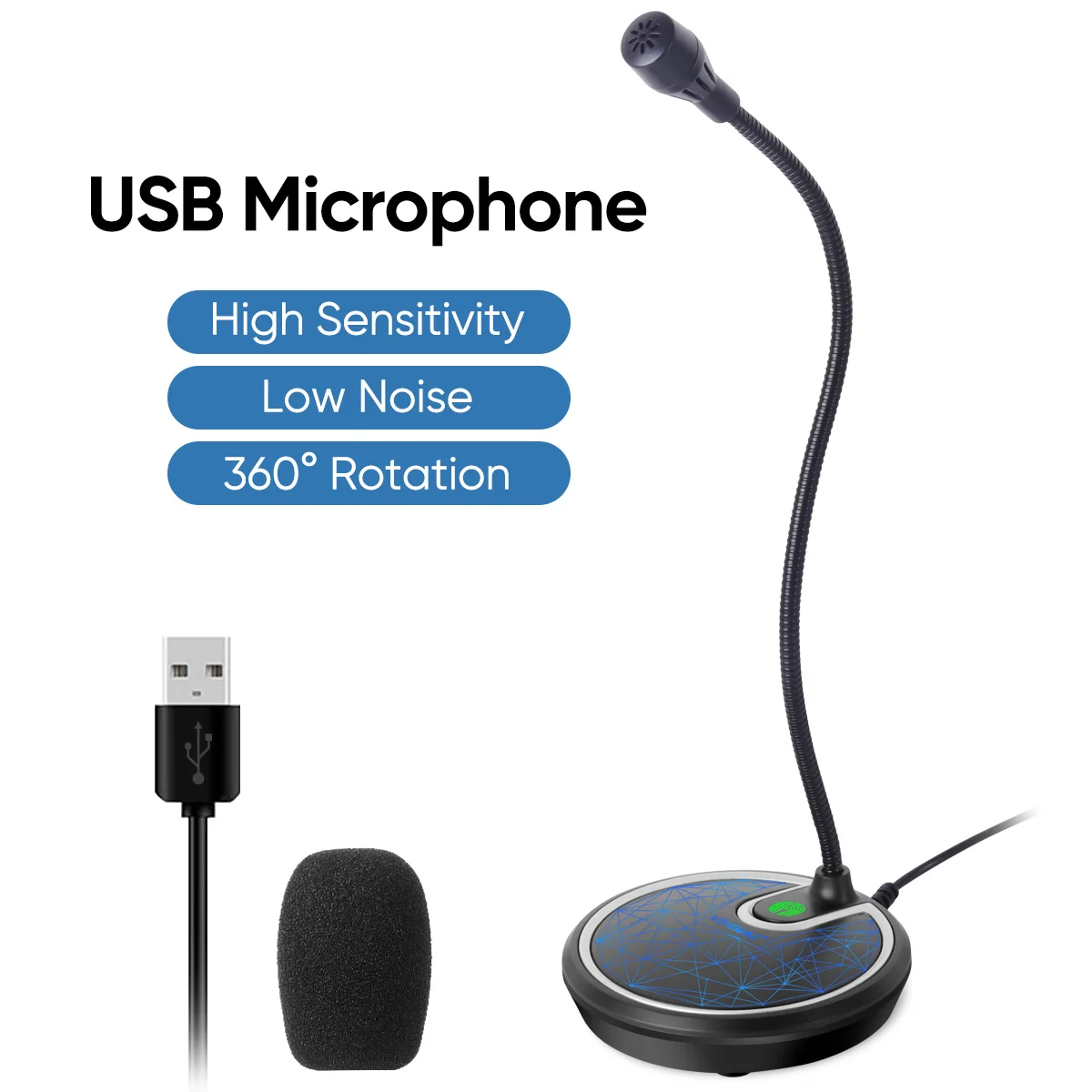 

JOUNIVO USB Desktop Microphone Mute Button With LED Indicator Omnidirectional PC Laptop Computer Mic For Computer Gaming Meeting