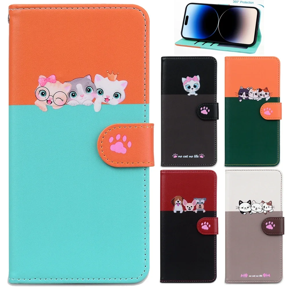 S24 Cute Leather Case for Funda Samsung Galaxy S23 Ultra S22 Plus S20 Lite S21 FE S10 Cases Kawaii Cat Wallet Flip Phone Cover