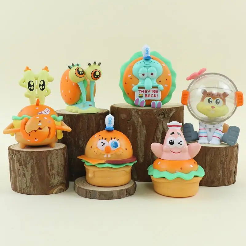 6pcs/set SpongeBob SquarePants Patrick Star Gourmet Burger Twisted Egg Doll Anime Action Figure Model Toys Gift for Birthday