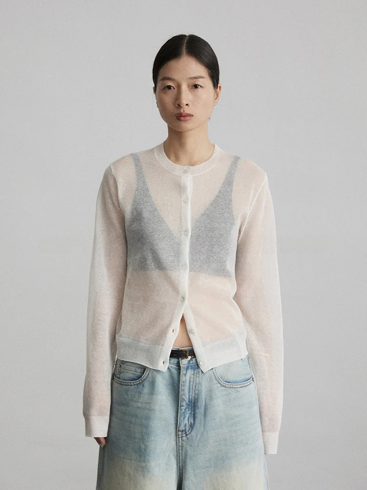 

Lightweight Linen Cotton Summer Open Cardigan Women's Long Sve Transparent Breathable Commute Sle Casual Faion Top