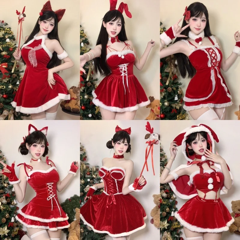 

Christmas Clothes Collection Women Santa Claus Uniform Cosplay Xmas Plush Red Velvet Warm Dress Outfit Anime Girl Costumes