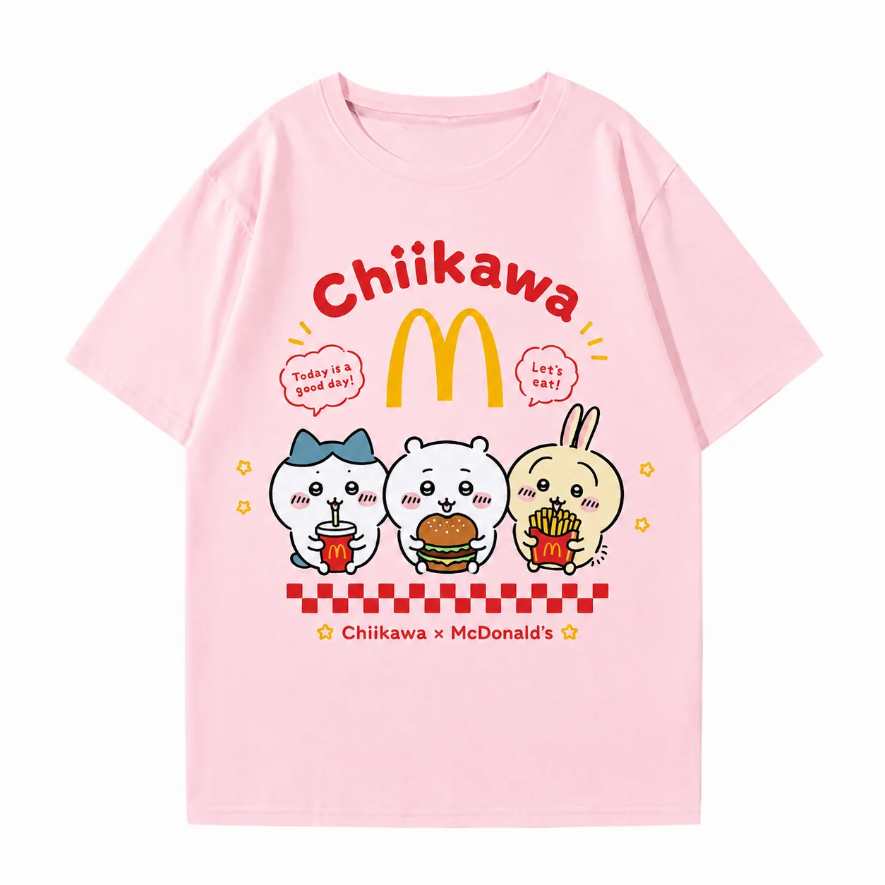 Übergroße weiße Oberteile für Männer und Frauen Chiikawa Group Grafik-T-Shirt Niedliches japanisches Maskottchen-Design Locker geschnittene Sommer-Streetwear Anime – Detail 7
