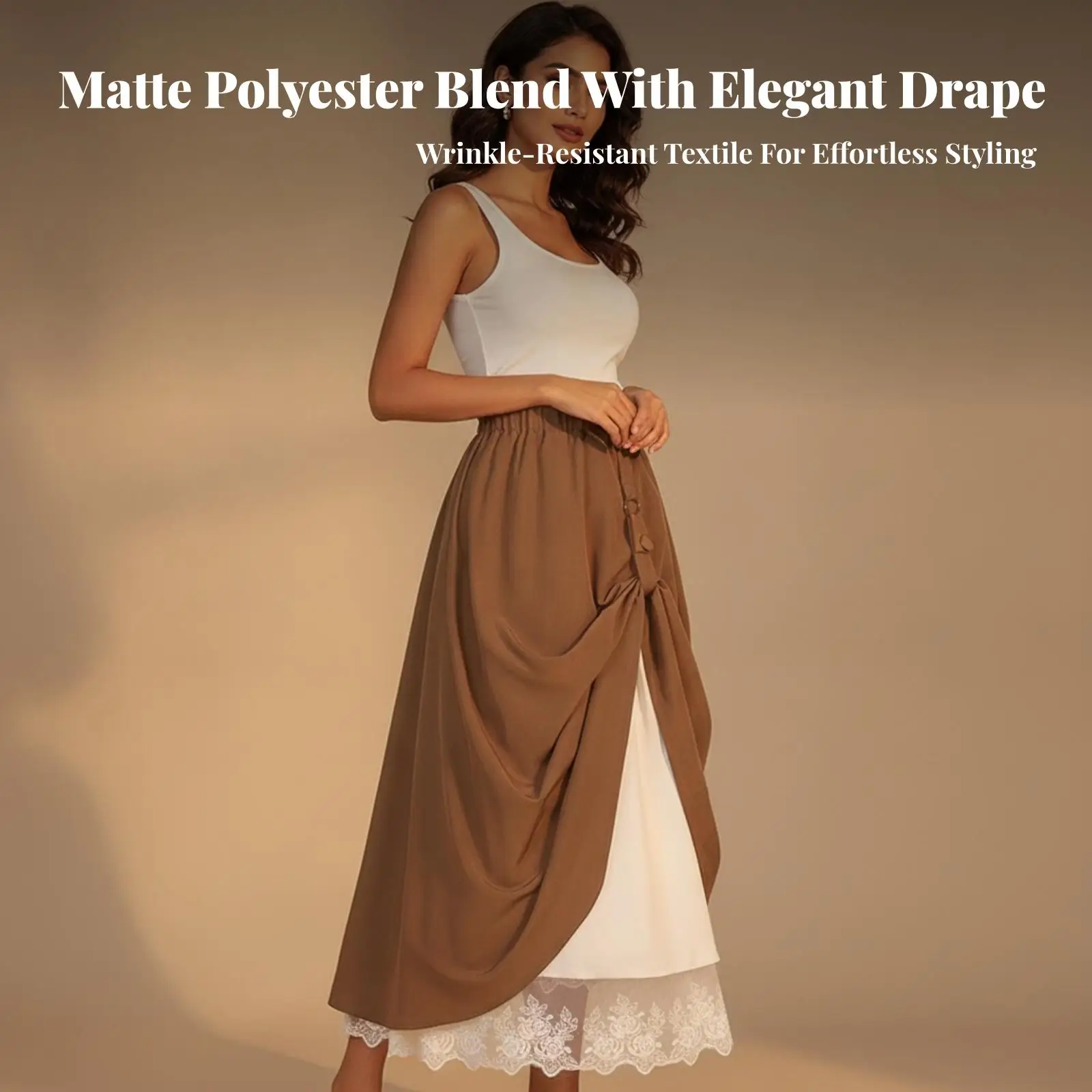 Skirt with Lace Underlayer Elastic Waist Asymmetric Draped Skirt Soft for Women