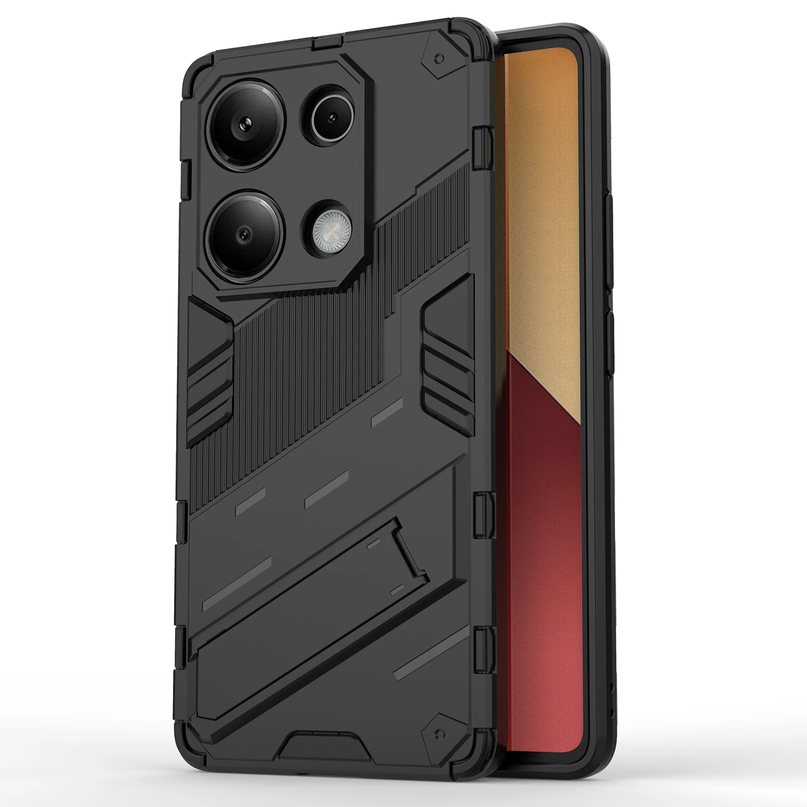 

For Xiaomi Redmi Note 13 Pro 4G / Poco M6 Pro 4G Cell Phone Case PC+TPU Back Cover with Kickstand - Black