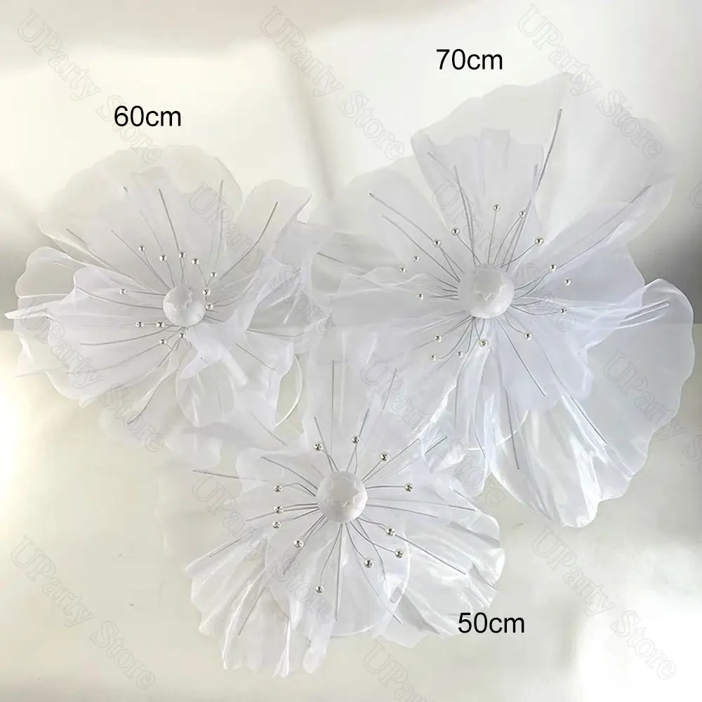 3Pcs/Set Giant Wedding Flowers Huge Gauze Artificial Flowers with Standing Base for Wedding Bridal Shower Engagement Party Decor