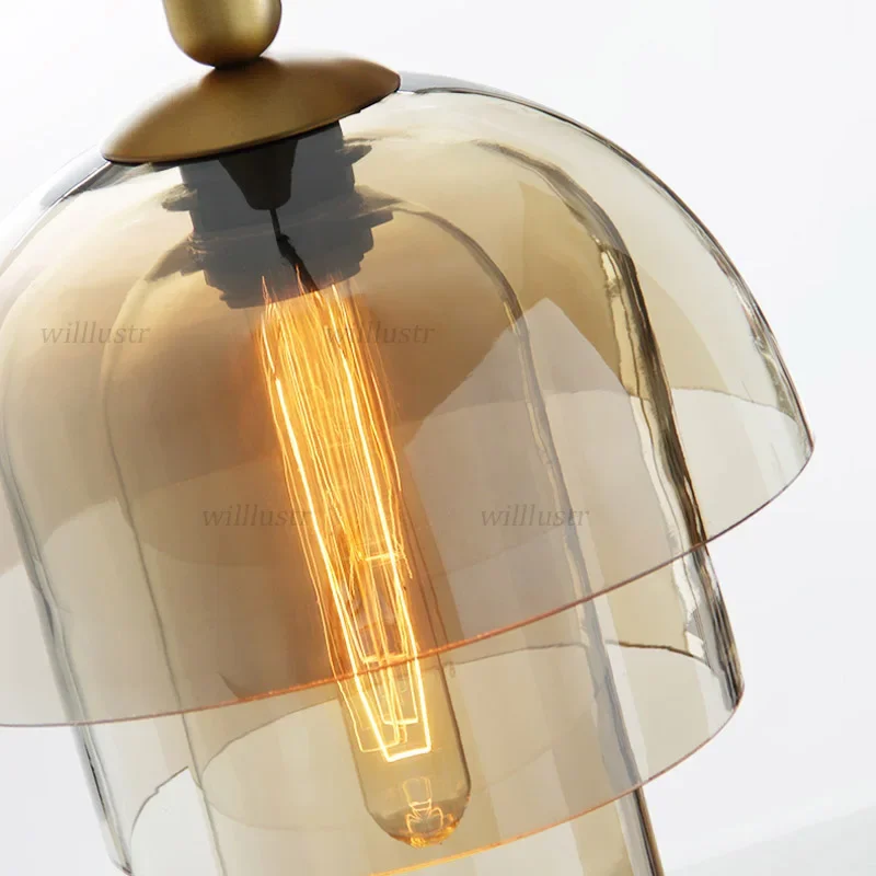 Retro Windbell Pendant Lamp Glass Luxury Iron Suspension Light for Lobby Corridor Lounge Dining Bedroom Ceiling Chandelier