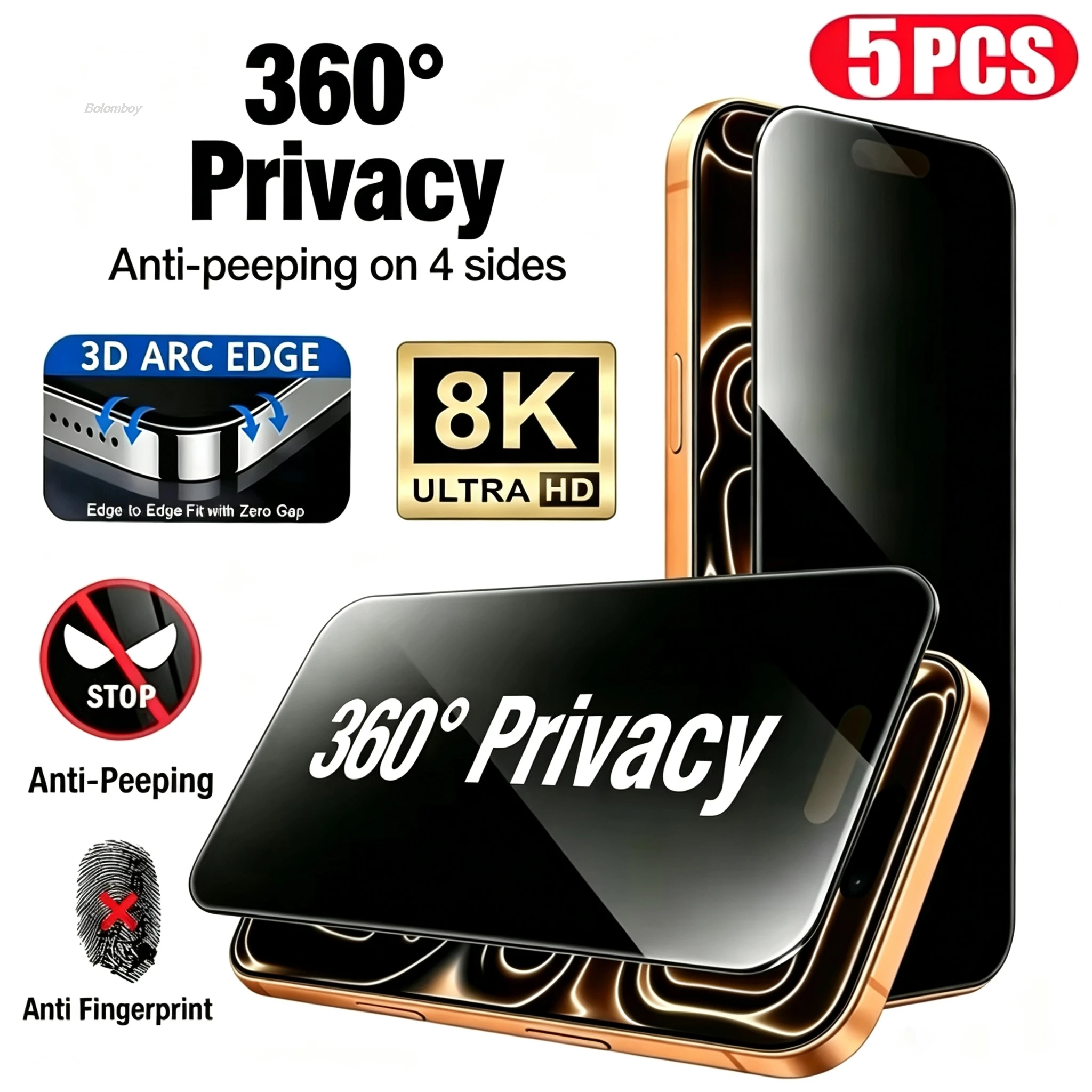 1-5 Stück 360-Grad 4-Seitiger Sichtschutz für iPhone 17 18 Pro Max 16 15 14 13 Promax Anti-Spy Panzerglas für iPhone Ultra