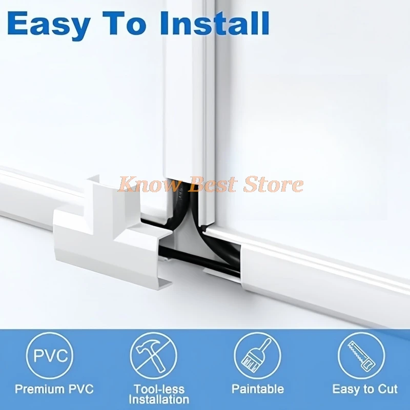 2Pc Self adhesive cable raceway Floor Wall Wire Hiders Paintable Cable Concealer PVC Trunking Channel Cord Organizer Raceway Kit