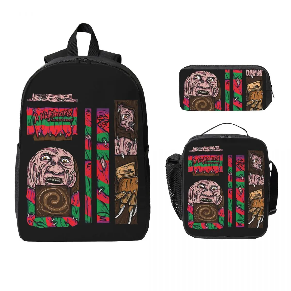 

NMOE Patchwork Backpack Student Boys Girls BookBag School Bag Laptop Shoulder Bags 3ps Insulated Lunch Bag Pencil Case