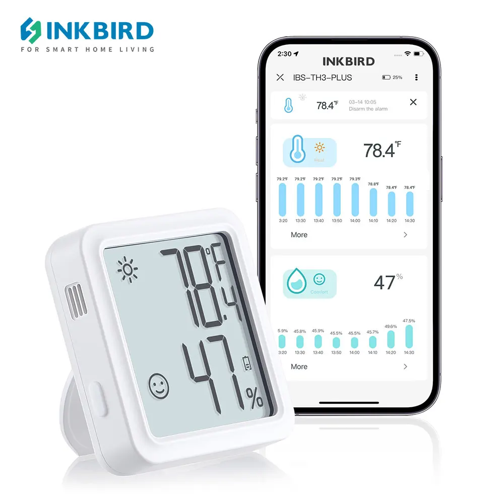 INKBIRD elektroniczny termometr higrometr stacja pogodowa inteligentny czujnik temperatury i wilgotności do biura, pokoju, samochodu, piwnicy na wino