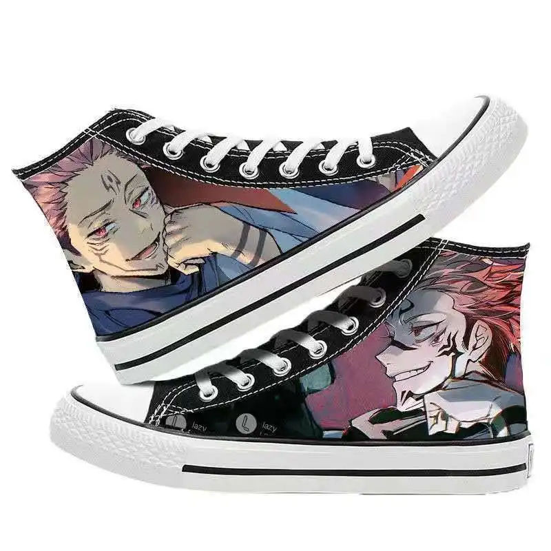 Anime Jujutsu Kaisen High Top Canvas Shoes Satoru Gojo and Geto Suguru Cartoon Sneakers Casual Comfortable Flat Shoes Cool Gifts