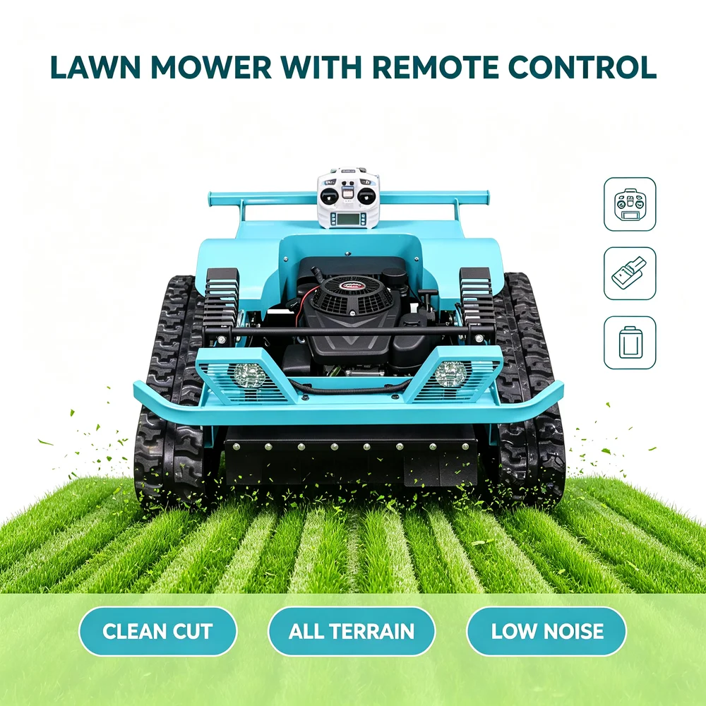 Remote Control Lawn Mower Crawler Tracked Hybrid Power Zero Turn Grass Cutter Machine All Terrain Slopes Heavy Duty Mower
