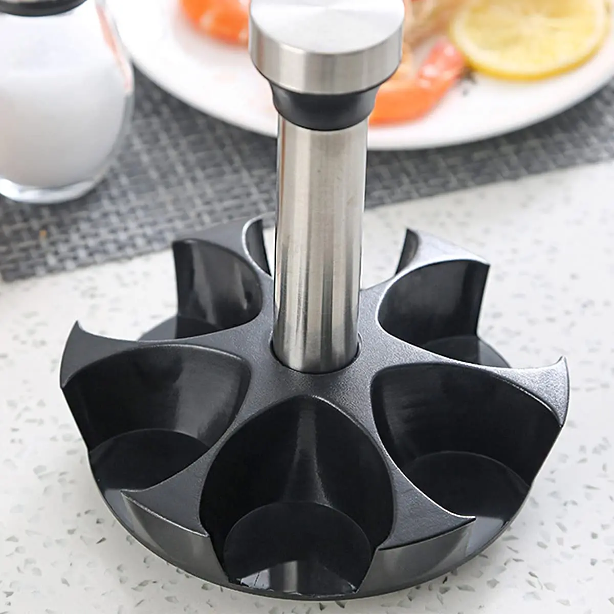 Revolving Spice Rack, 6-Jar Seasoning Organizer Holder 360° Rotation Shelf Tower Set with 6 Glass Spice Refill Containers Jars