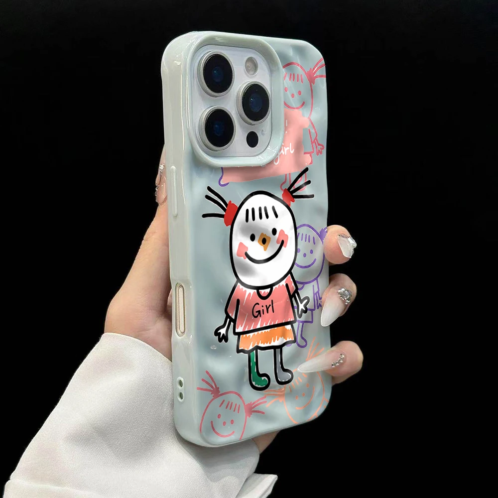 Koreanisches Niedliches Mädchen-Linien-Design Weiche Silikon-Handyhülle für iPhone 17 16 15 14 13 12 11 Pro Max 14 Plus 17Air Falten-Wellen-Design – Detail 10