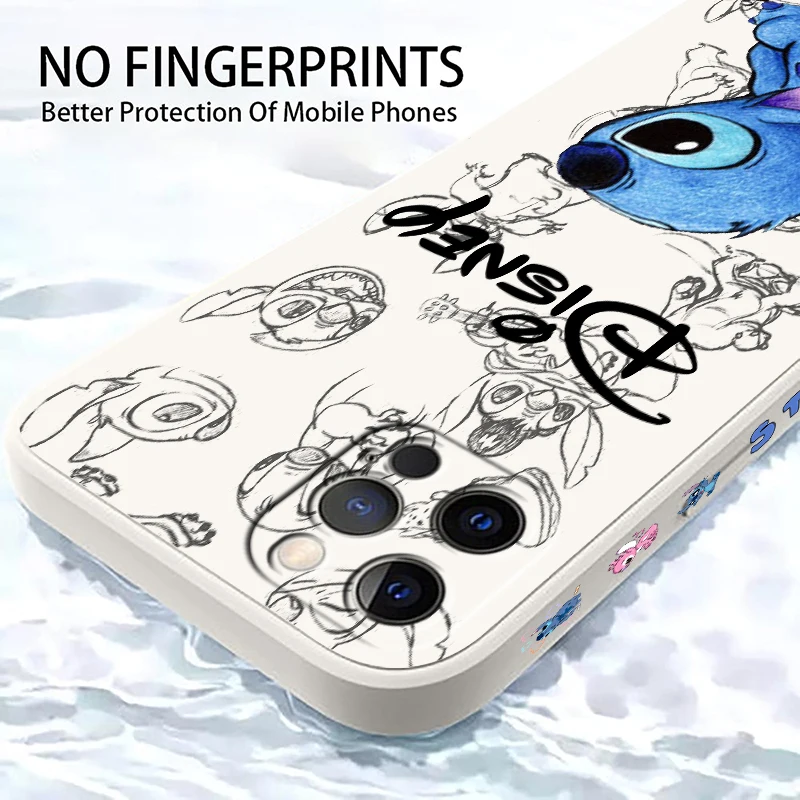 Disney Stitch Blue Cute Liquid Left Rope For Apple iPhone 15 14 13 12 11 XS XR X 8 7 SE Pro Max Plus Mini Soft Phone Case image 4