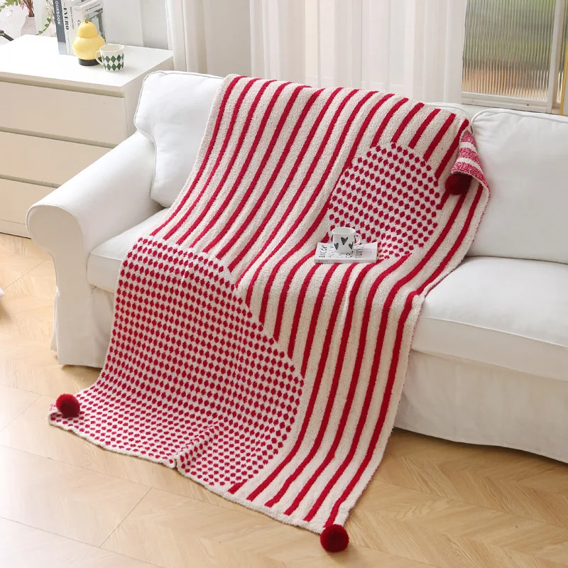 Ins Style Half-Fleece Knit Throw Blanket, All Season Multi-Purpose Sofa Bed Runner, Office Nap & Air Conditioning Blanket