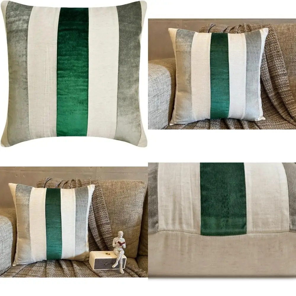 

Modern Velvet Throw Pillow Covers 24x24 | Emerald Green Patchwork Cushion Covers | Decorative Pillowcases for Home