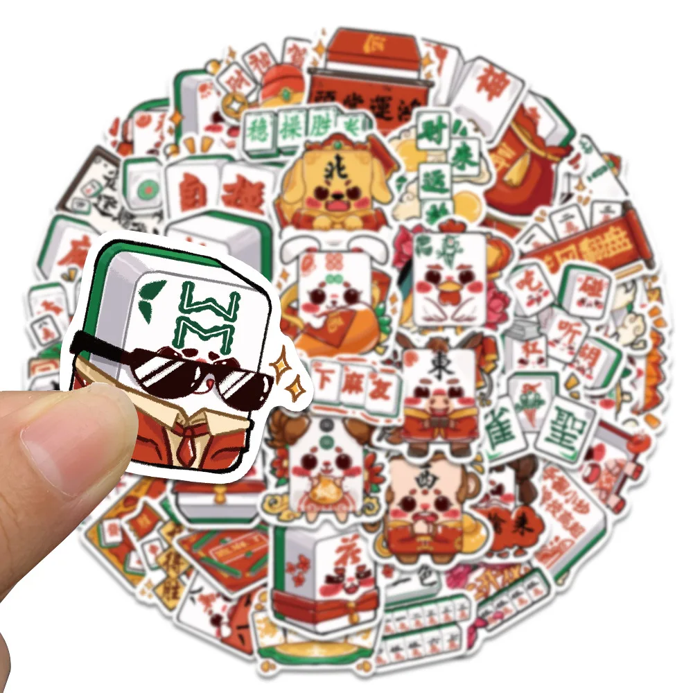 10/30/50PCS Chinese Style Cartoon Mahjong Sticker Decoration Cute Blessings Notebook Water Cup Mobile Phone Waterproof Wholesale