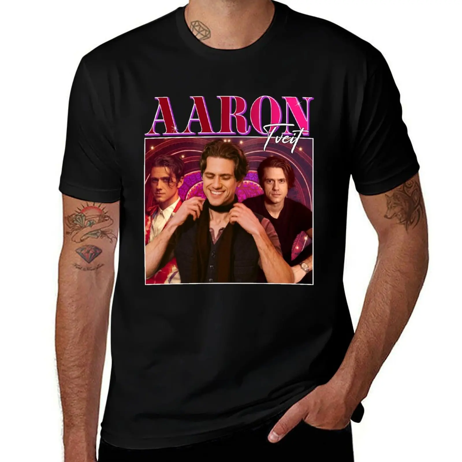 Aaron Tveit Retro Design T-Shirt Quick Dry Sports Short Sleeve Tee T-Shirt