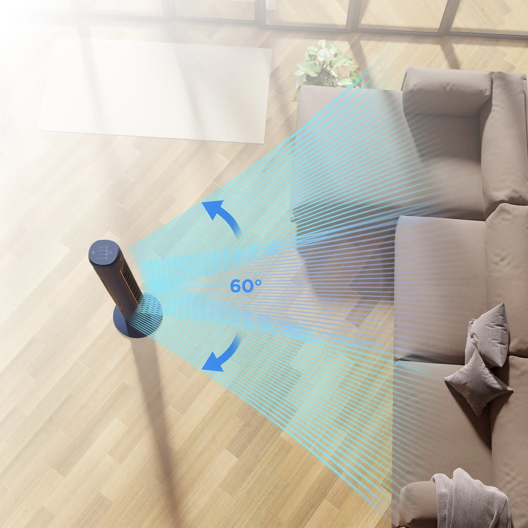 Tour de ventilateur intelligente à 3 vitesses avec Wi-Fi, 42 "de haut, bleu, neuf