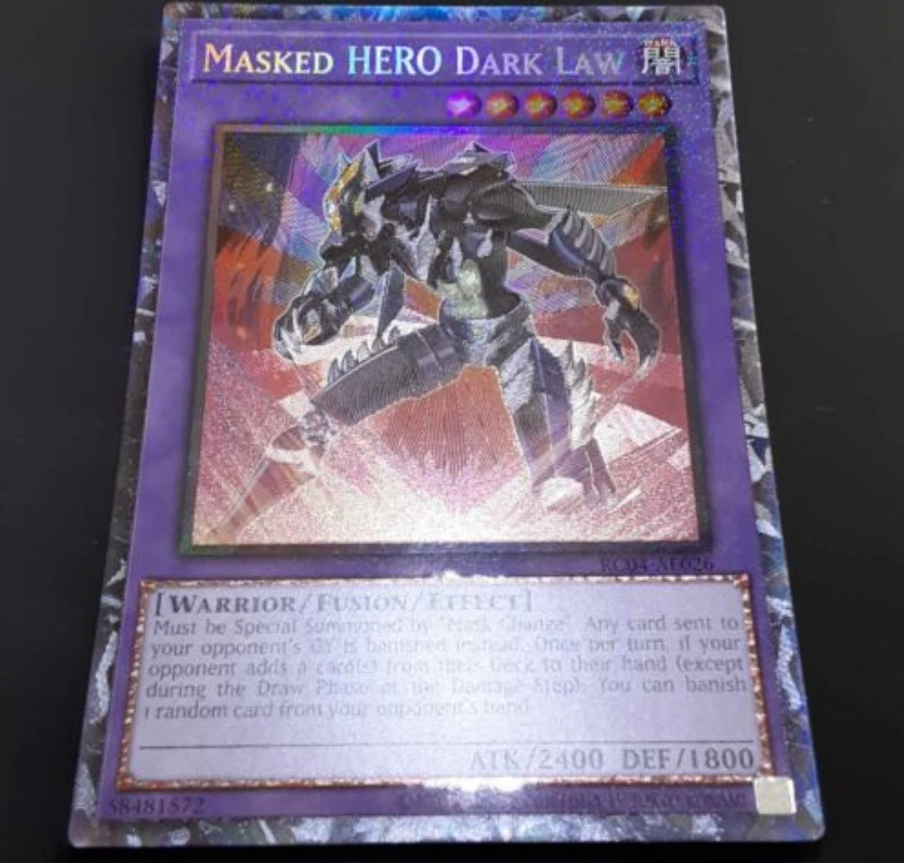 

Yugioh KONAMI Duel Monsters RC04-AE026 Masked HERO Dark Law Collector Rare Asian English Collection Mint Card